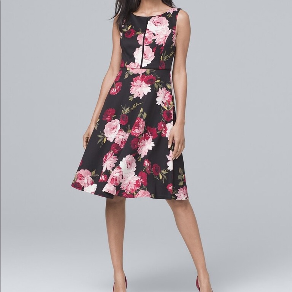 White House Black Market Floral-Print Scuba Fit-And-Flare Dress